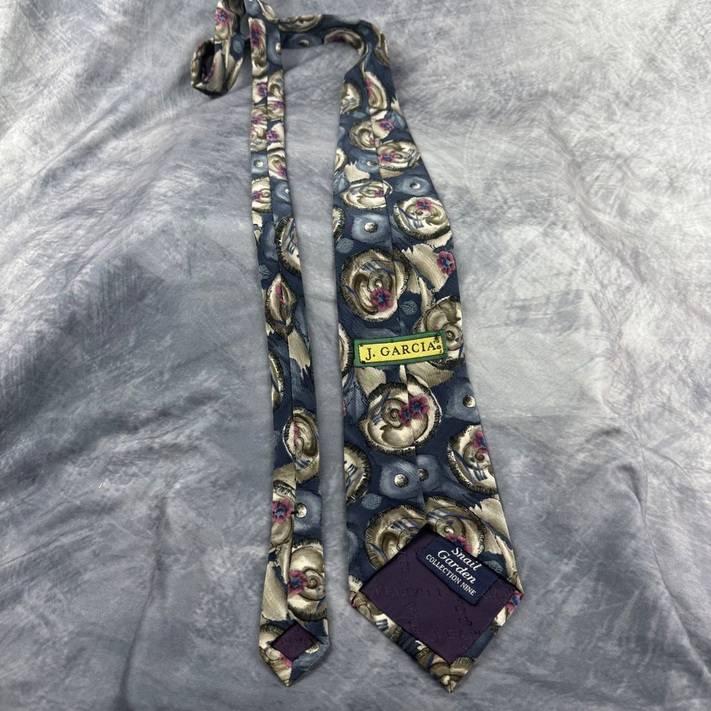 J. Garcia Snail Garden Collection Nine Silk Tie Blue Abstract Floral Stonehenge - Picture 7 of 9